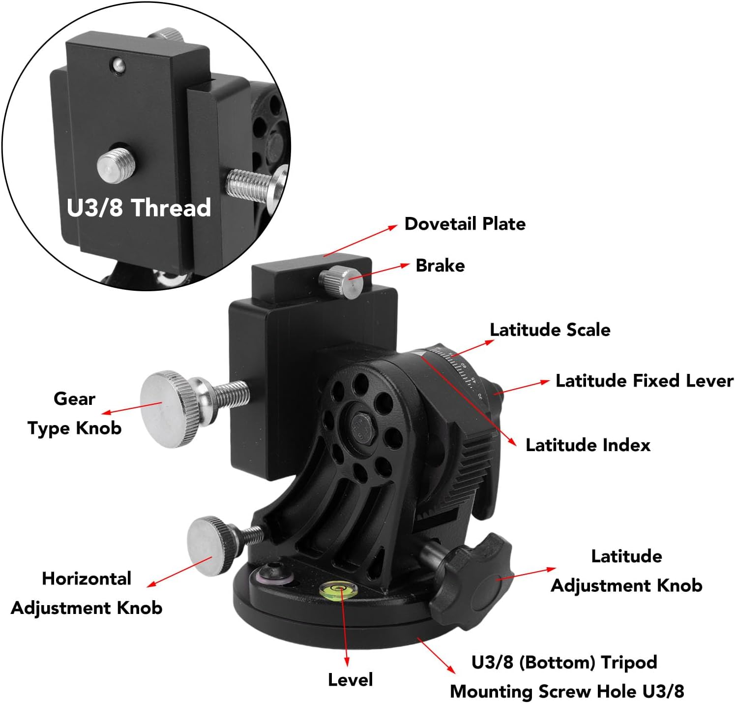 fosa Latitude Adjustment Base for Adults Astronomy, Telescope Tripod 3/8 Inch 0-90 Degree Adjustable Equatorial Mount, Equatorial Wedge Telescope Mount Latitude Base (All Black)