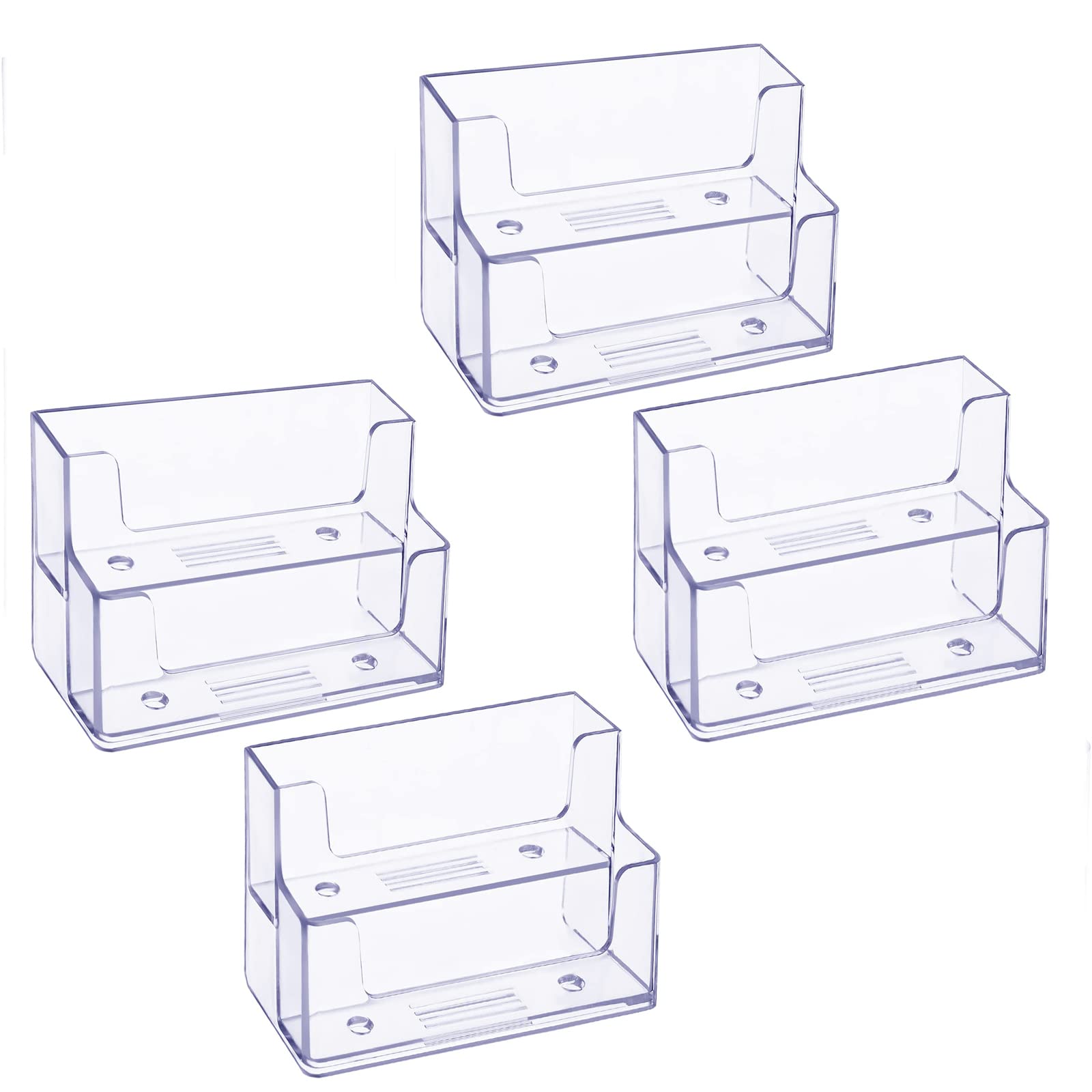 KASTWAVE Business Card Holder, 4 Pcs 2 Pocket Acrylic Business Card Holder for Desk Business Card Stand Desktop Business Card Holders Plastic Business Card Display for Exhibition, Home, and Office