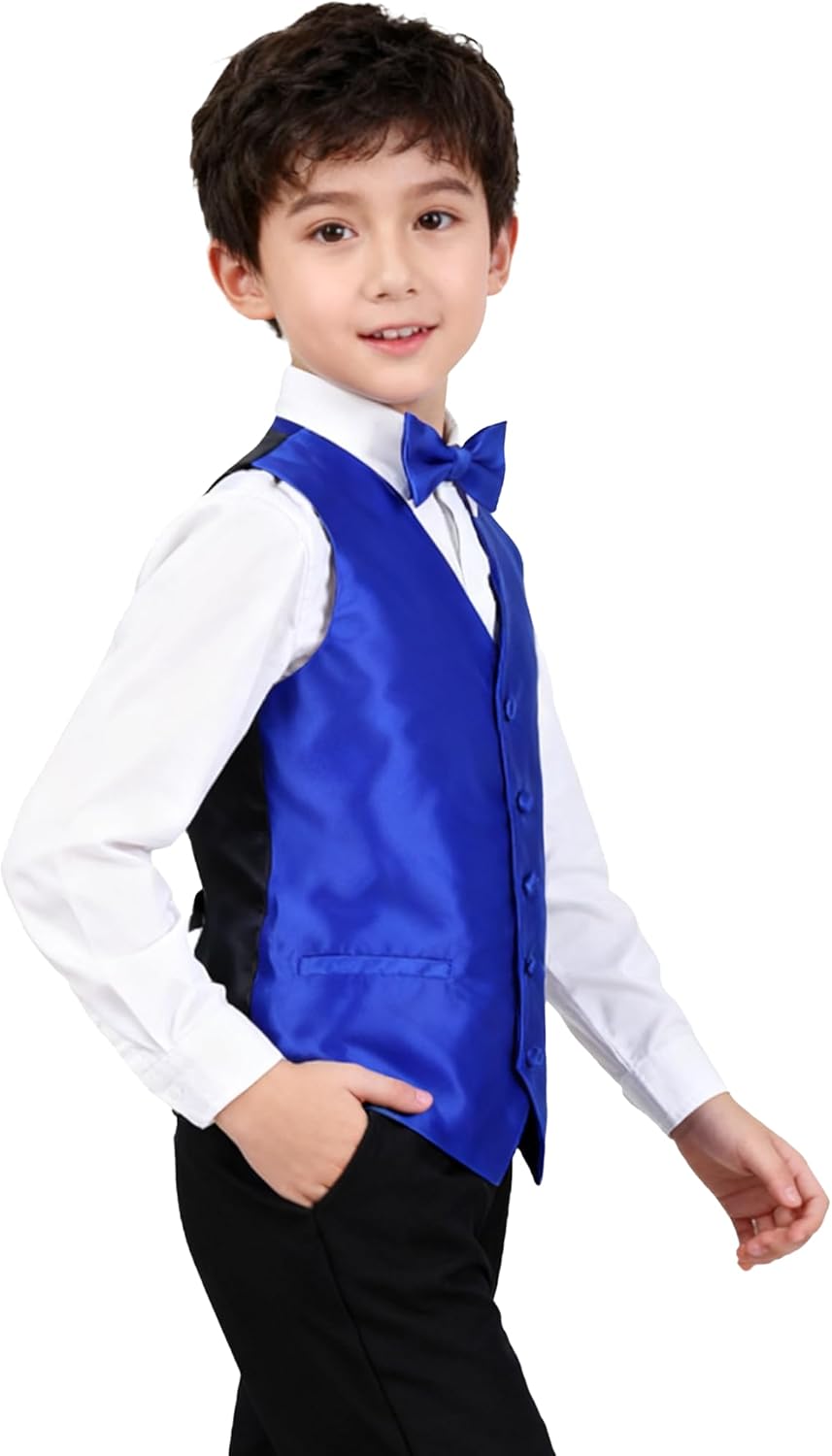 Alizeal jongens vlinderdas, stropdas en kostuumvest eenvoudige kleur klassieke stropdas en vest 3-delige set, 12