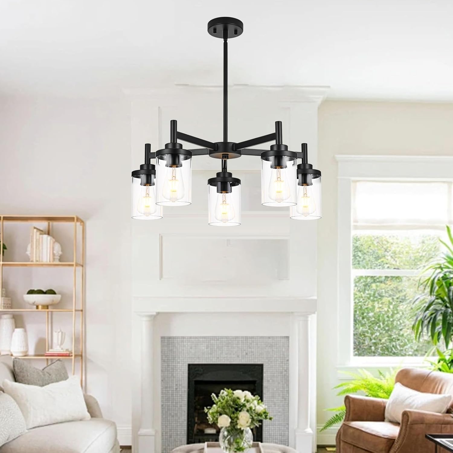 5 Lights Modern Farmhouse Chandelier for Dining Room,Black Kitchen Ceiling Light Haning Pendant Light Fixtures,Black Kitchen Chandeliers Over Table for Kitchen Island Foyer Entry