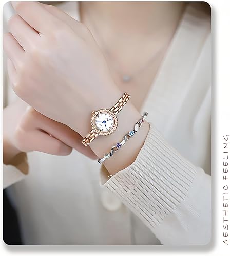 Miniatura 5 de FANMIS Reloj de vestir con diamantes de alta calidad para mujer, elegante pulsera de aleación, reloj de esfera pequeña, diseño minimalista moderno,