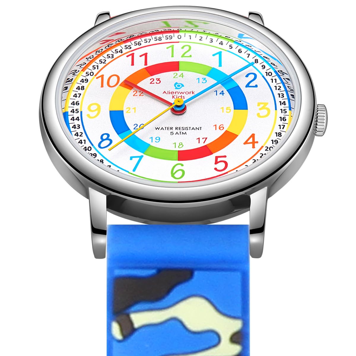 Alienwork Kids Montre Pédagogique Apprendre l'Heure Enfants Garçon Fille Temps d'apprentissage Silicone Léger Doux Imperméable