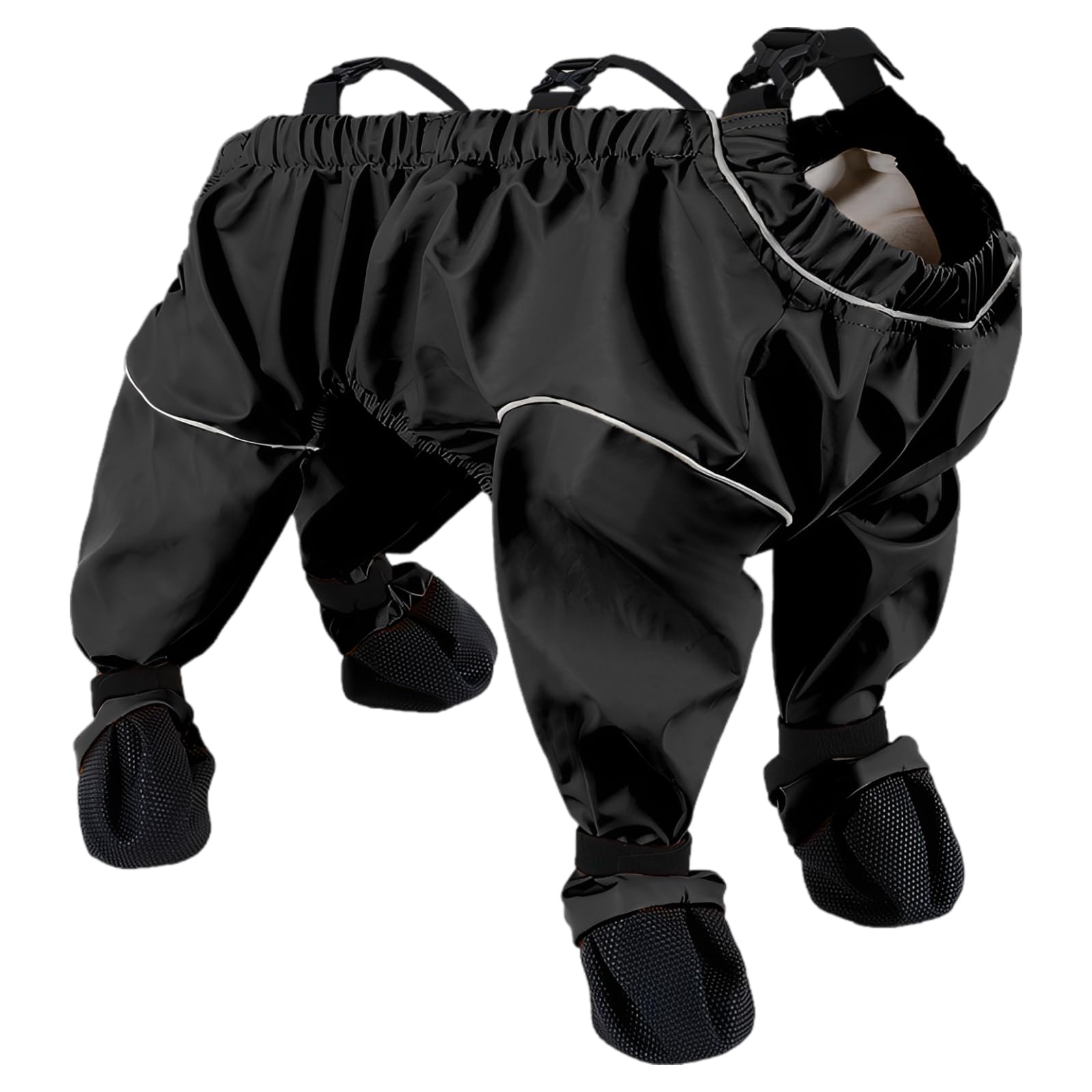 Hundeschneeanzug mit integrierten Stiefeln, Ganzkörper Regenmantel, wasserdichte Pfotenschützer für kleine und mittelgroße Hunde, schwarz, Größe 2XL