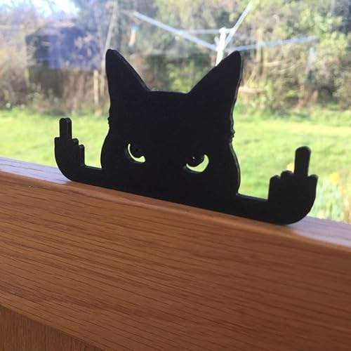 Miniatura 4 de Divertido adorno de gato negro de dedo medio, decoración de dedo medio que levanta el gato, decoración de escritorio para gato, estatua de