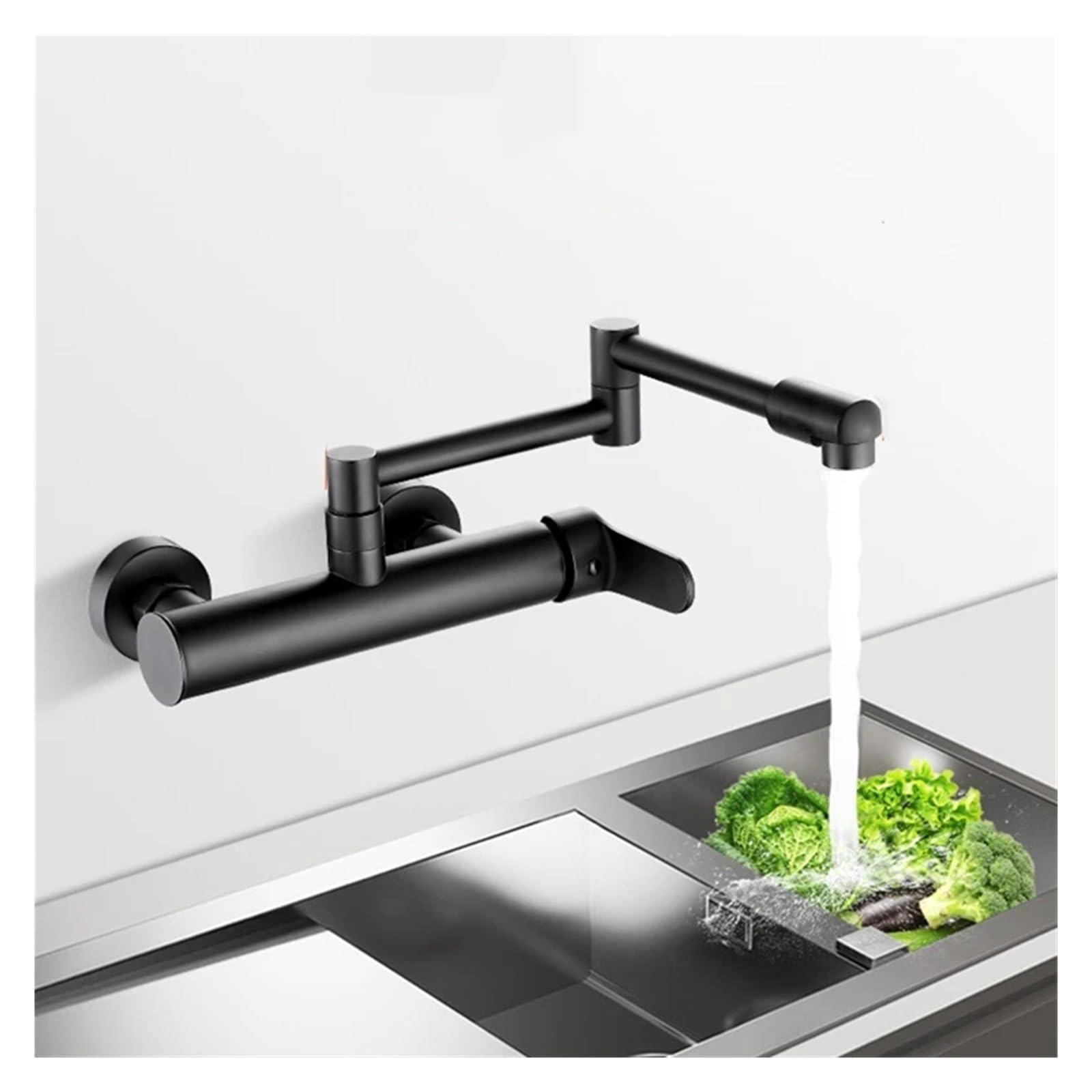 Robinet de cuisine télescopique pliable mural noir pivotant 360 pour évier et salle de bain