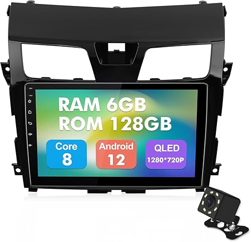 6+128G 10.1 inches Android 12 Double Din Car Stereo for Nissan Altima 2013 2014 2015 QLED Touchscreen Screen Car Radio with Carplay & Android Auto