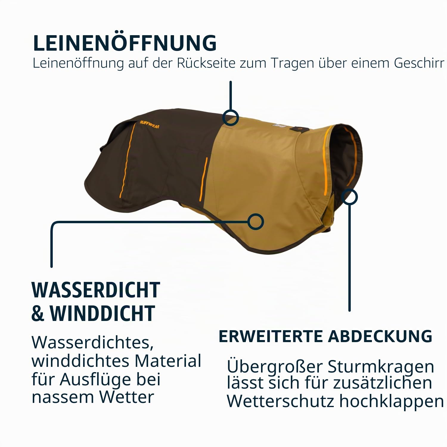 RUFFWEAR Sun Shower Regenjacke für große Hunde, Allwetter-Hundemantel, wasserdichte Hundejacke, leichte wetterfeste Hundeweste und Regenmantel für Hunde, Größe L, Erdbraun