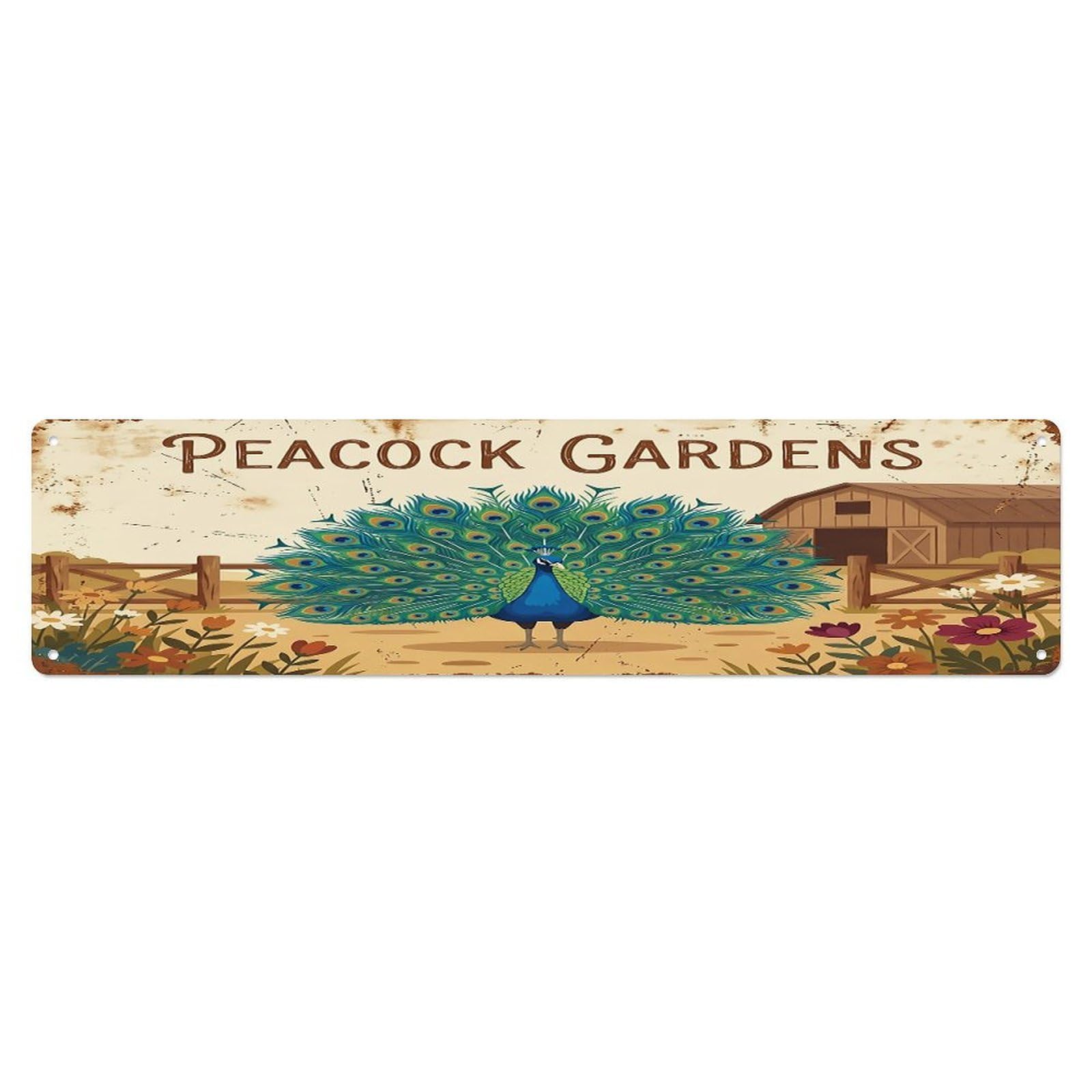 Vintage Peacock Farm Scene Peacock Gardens Metal Tin Sign