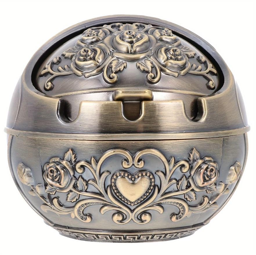 Lucario Windproof Ashtray with Lid, Desktop Metal Cigarette Ashtray Holder for Indoor or Outdoor Use, Unique Tobacco Ashtray for Patio/Outside/Office/Home Decor