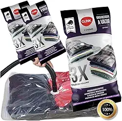 Kit 03 Sacos à Vácuo Cobertor Roupa Edredom 70 x 110 cm Clink