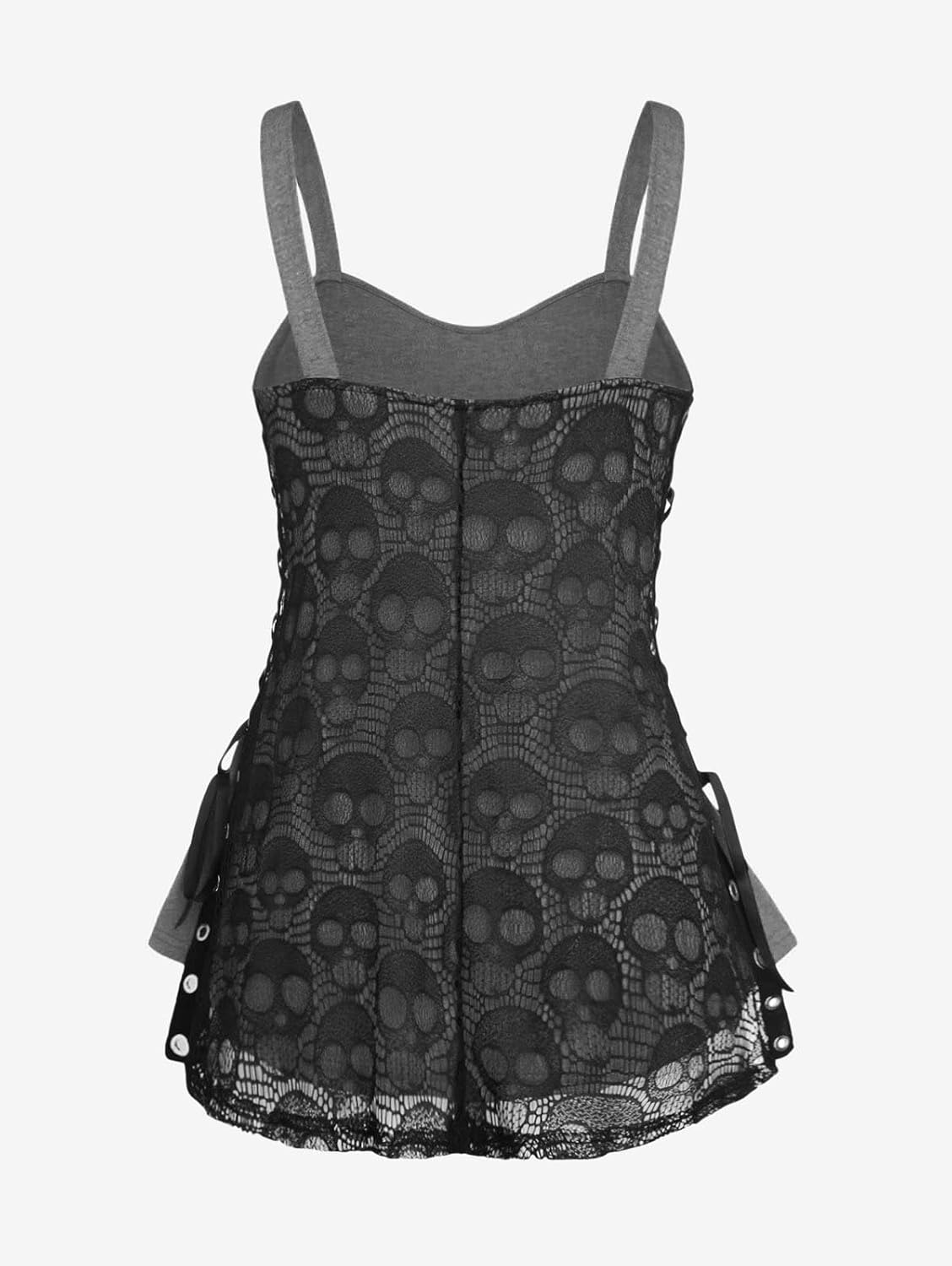 ROSE GAL Womens Plus Size Gothic Skull Lace Overlay Sleeveless Strap Tank Top