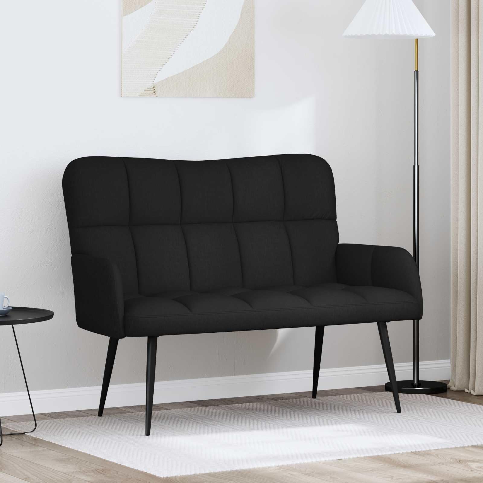 Divano a 2 Posti Nero 115x61x87 cm Tessuto Poliestere Struttura Robusta per Soggiorno e Relax Interni