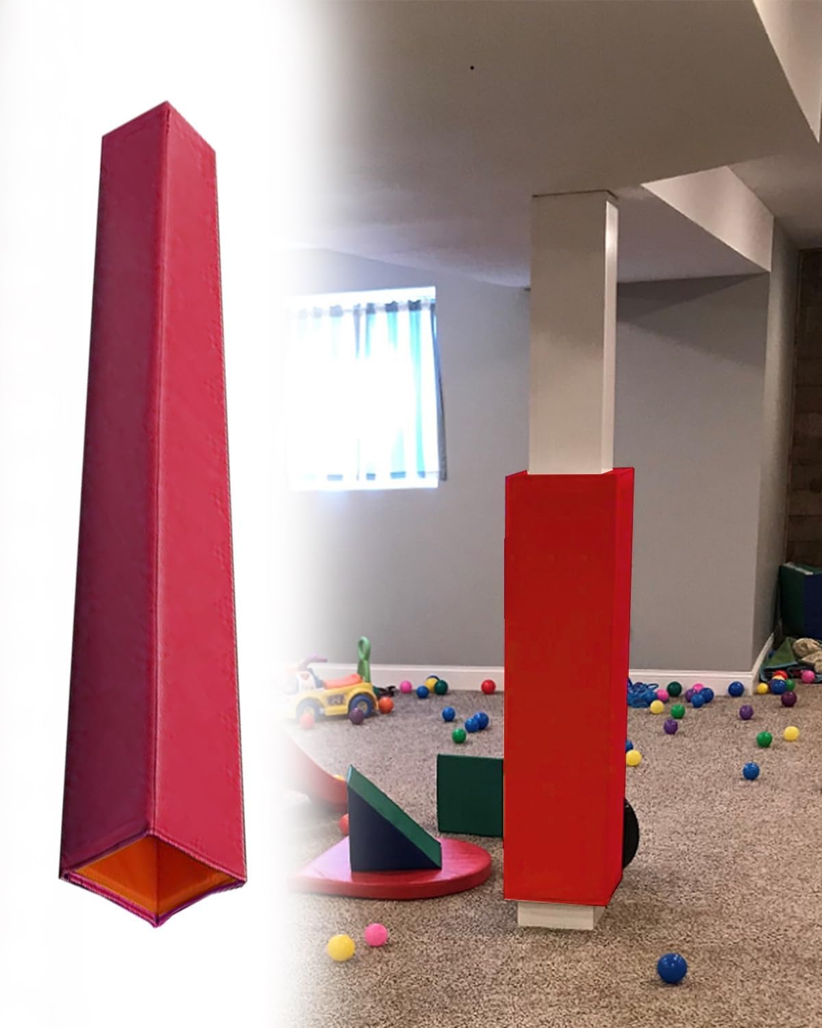 Wrap Foam Column Cover for Basement Poles, Basketball Goal Crash Pad, Garage Football Post Protector – Red, 11"x11" (28x28cm) – Indoor & Outdoor Use