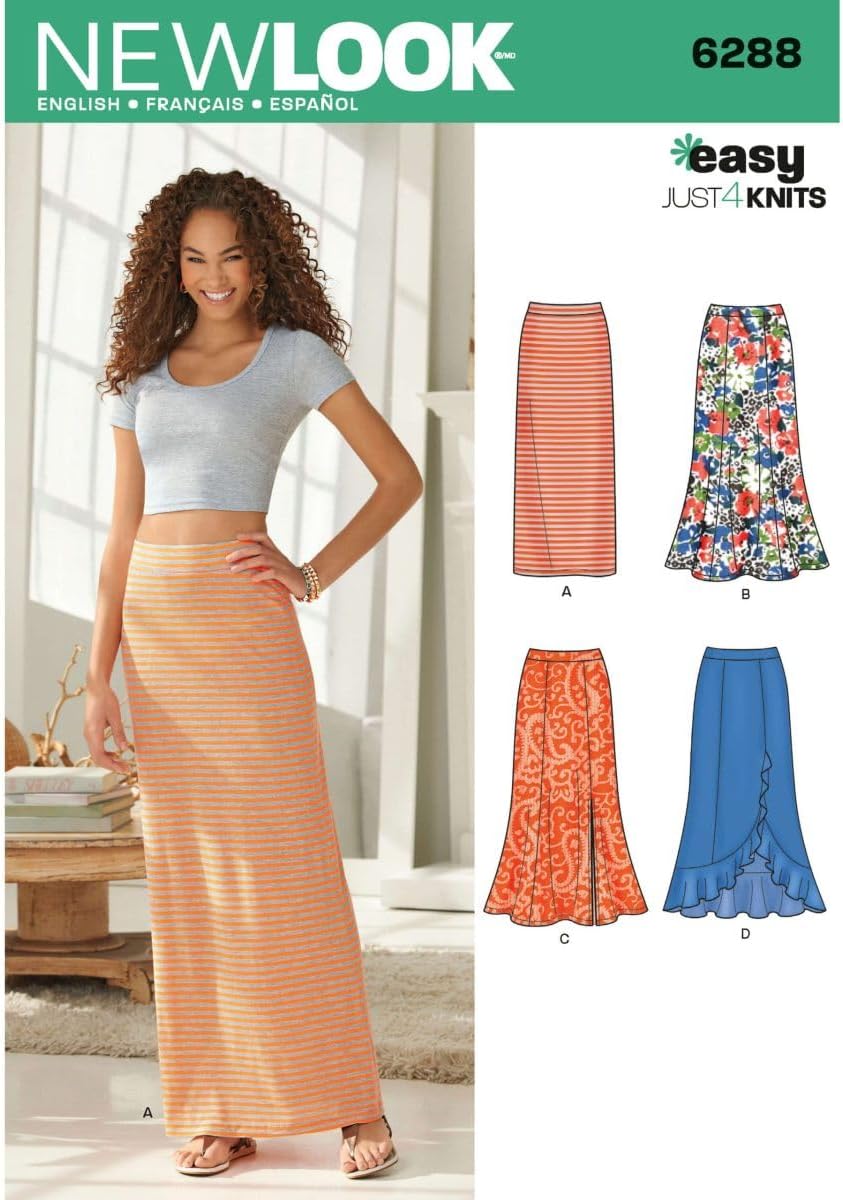 New Look Easy Just 4 Knits Pattern 6288 Misses Pull on Knit Skirts, Sizes 8-10-12-14-16-18-20