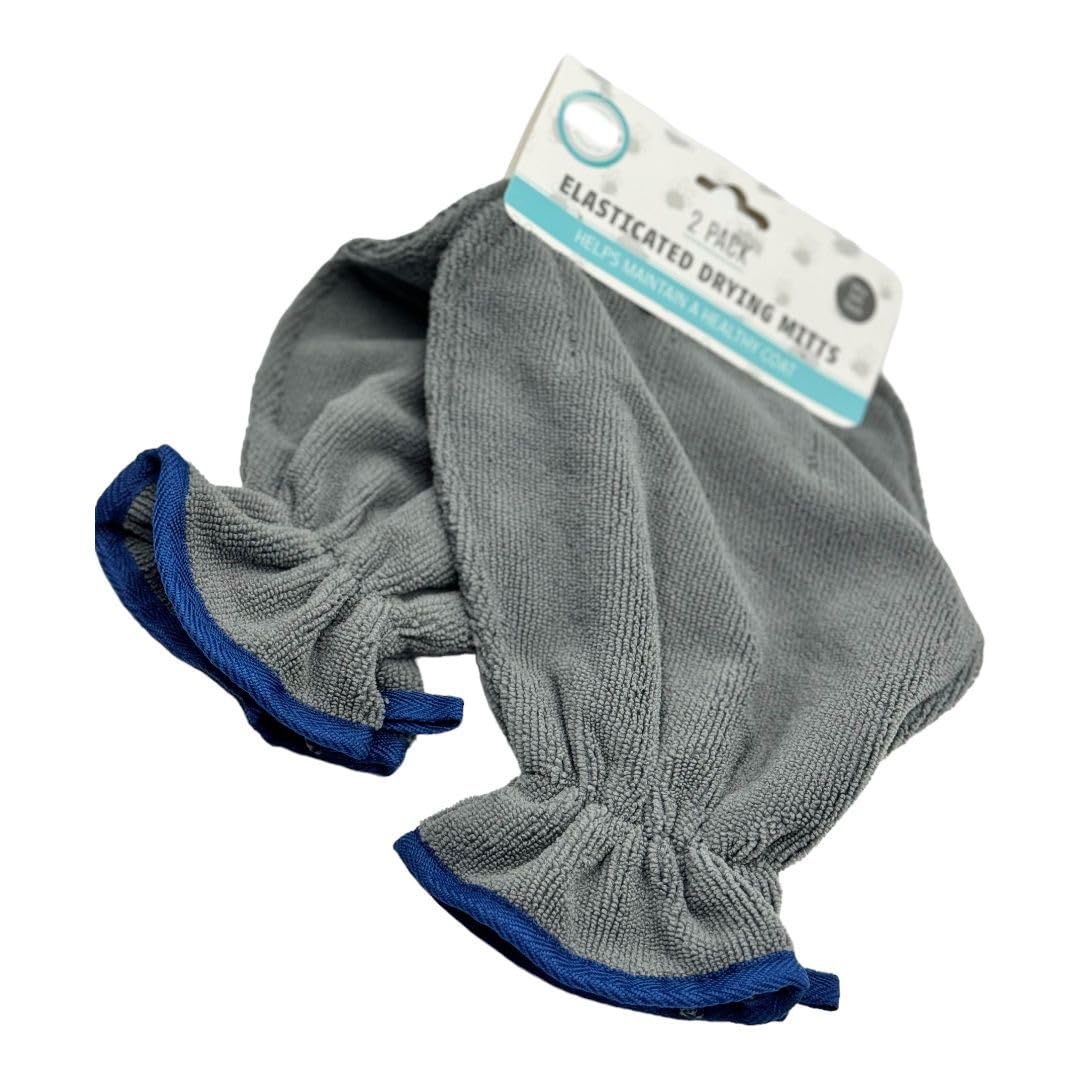Pet Guru® Pet 2 Pack Elasticated Drying Mitts Grooming Bath Gloves for Dogs Puppies and Cats (Grey)