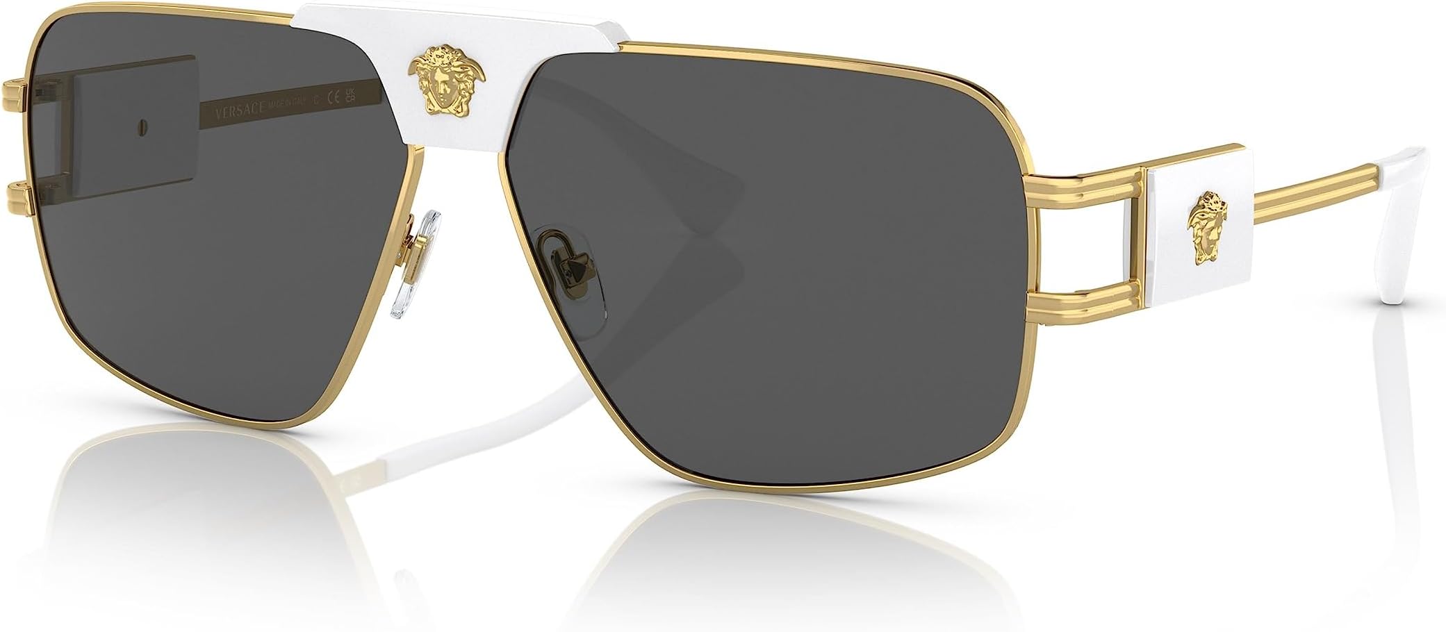 VE 2251 147187 Gold & White Metal Square Sunglasses Grey Lens
