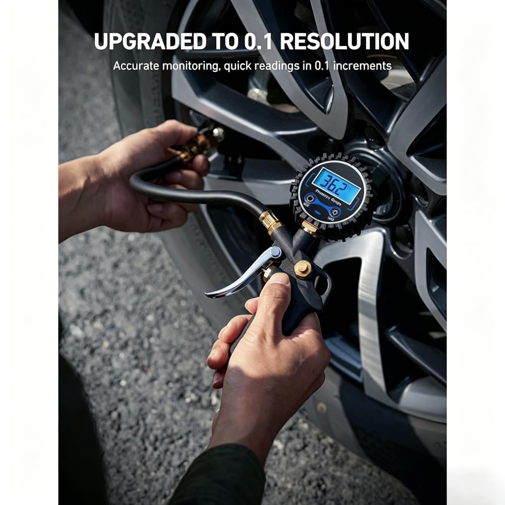 2 Sets Digitale Reifendruckmesser mit Aufpumpfunktion, 250 PSI, Schnellanschluss für Pkw, SUVs, Wohnmobile