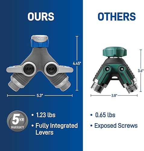 Miniatura 4 de Orbit XL 28294 - Divisor de manguera de jardín de 2 vías, válvulas dobles, conector Y de zinc resistente, cierre de palanca de fácil agarre