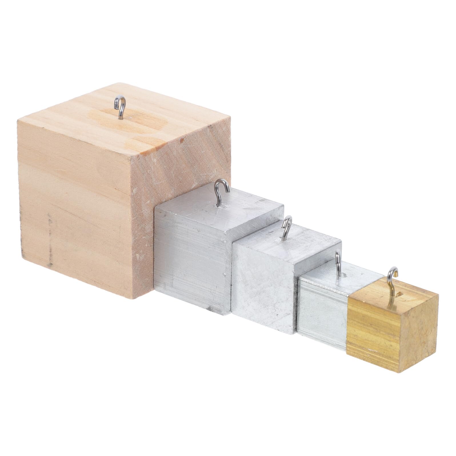 GARVALON 5 Stück Dichtewürfel aus Eisen Kupfer Aluminium und Holz mit Haken Praktisches Wissenschaftliches Experimentierinstrument für Physikexperimente und Demonstrationen