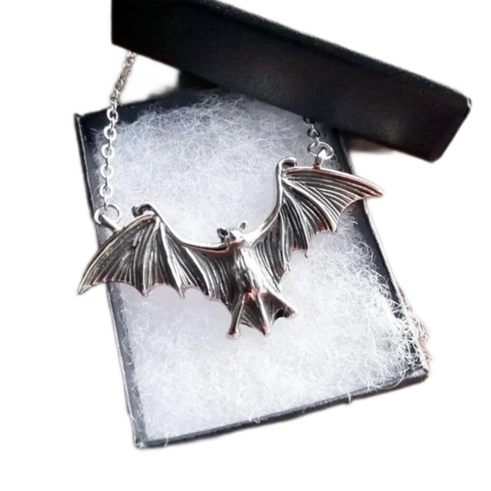 CHOUBAGUAI Trend Fashion Goth Black Large Open Wing Flying Bat Collars Spooky Men and Women Color Bat Necklace-1