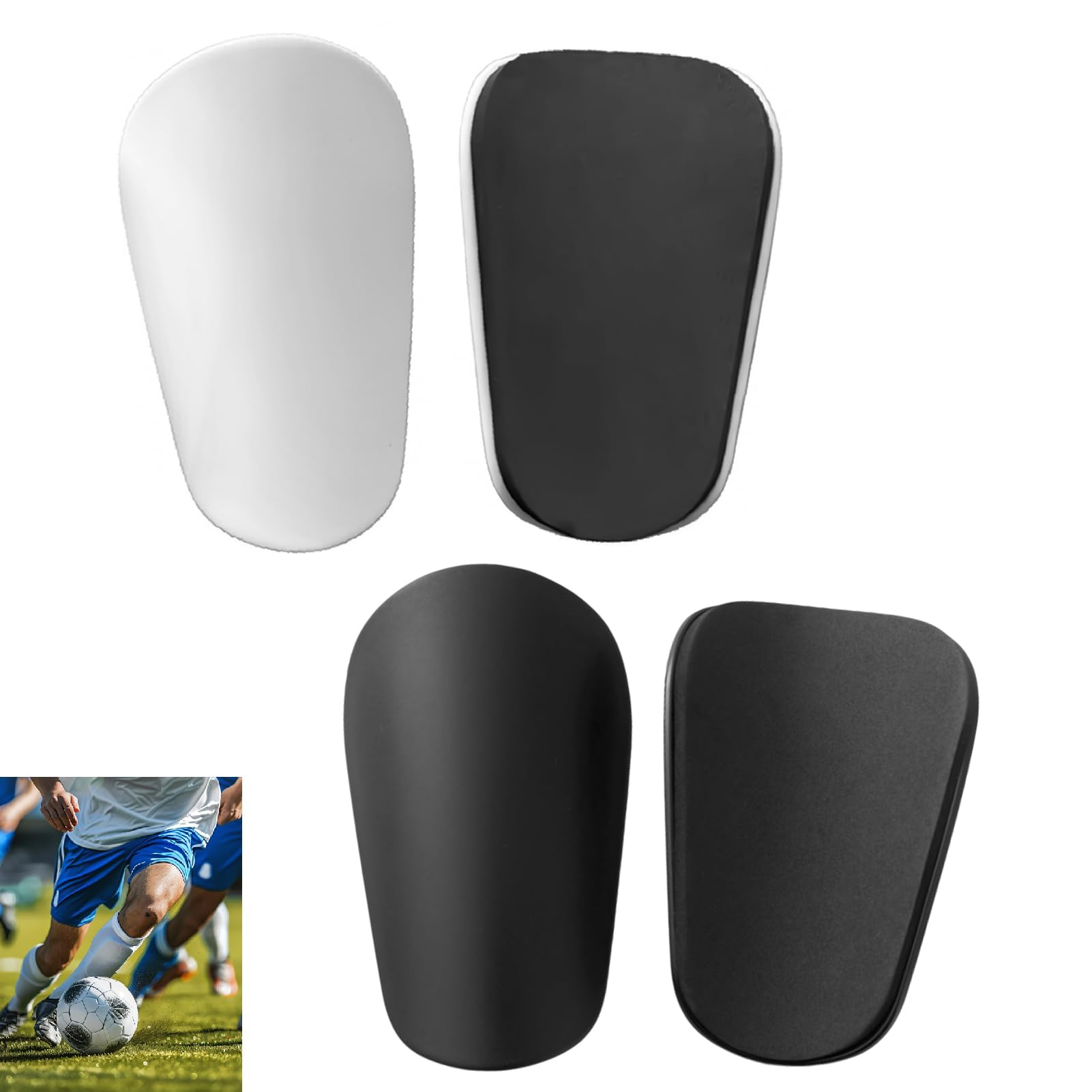 4 Piezas Mini Espinilleras Fútbol Ultraligeras 10x6 cm, Espinilleras Pequeñas Fútbol Protección EVA Carcasa Resistente, Espinilleras Niños Adultos Entrenamiento Fútbol Sala Competición Blanco, Negro