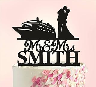 Cruise Ship Wedding Cake Topper,Destination Cake Topper with nautical boat,Bride And Groom Cake Topper,Mr And Mrs Cake Insert for Proposal Wedding Engagement Anniversary Birthday Party.