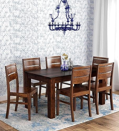 Image of RECTART Nexa Square Solid Sheesham Wood Dining Table with 6 Chairs, 7- Piece - Honey Teak Brown