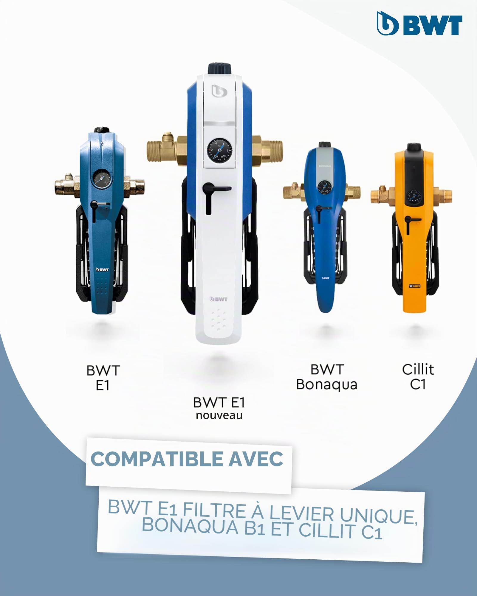 BWT E1 Hygienebox 820396 – Kit complet pour 1 an de durée de fonctionnement de votre station d'eau domestique préfiltre, comprend 1 tasse filtrante et 2 éléments filtrants