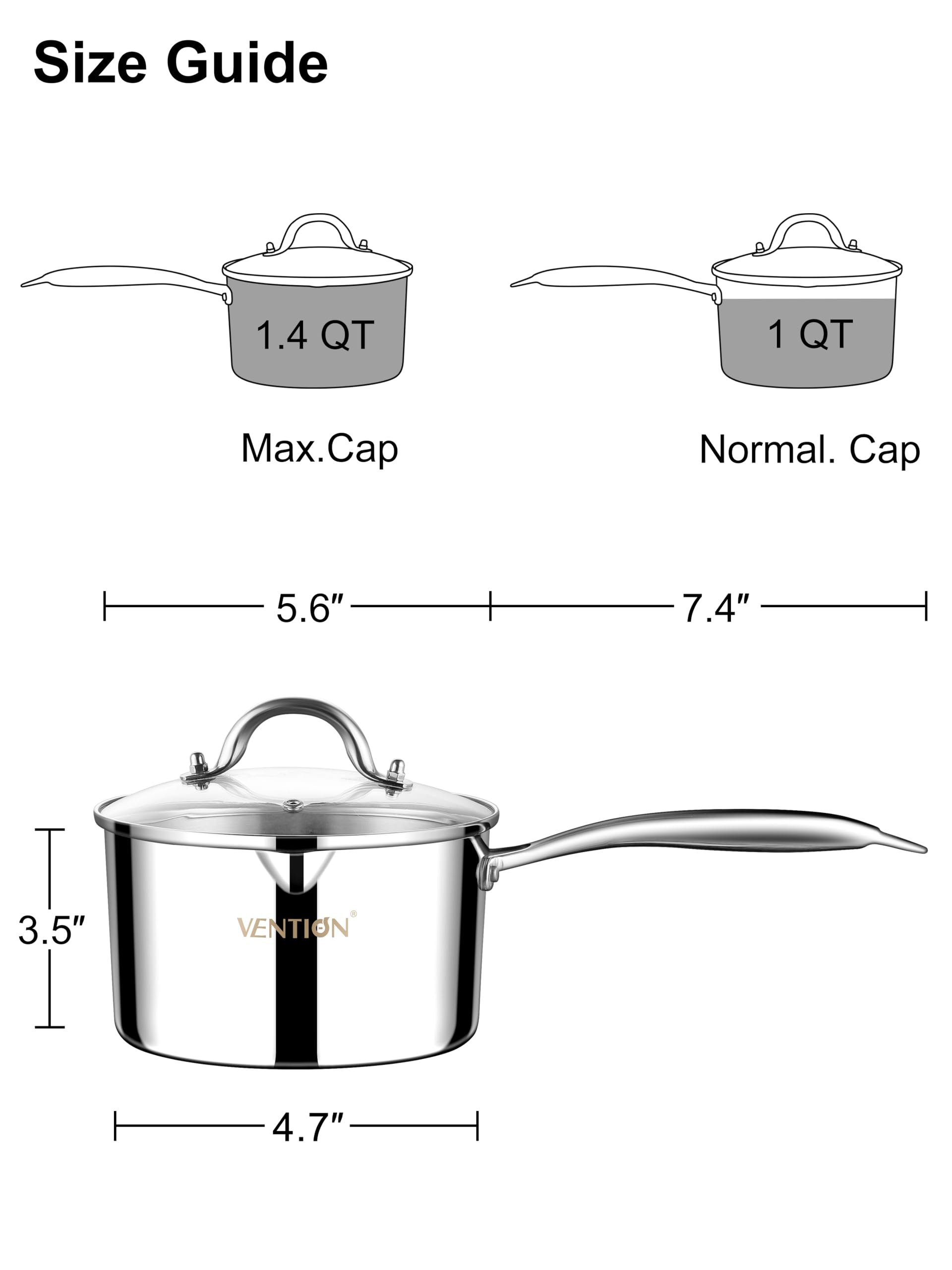 VENTION Stainless Steel Saucepan - 1.4qt -2