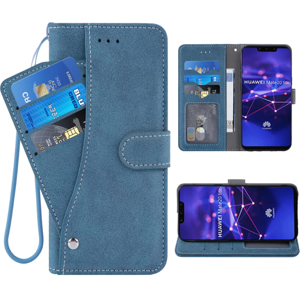 ELISORLI Compatible with Huawei Mate 10 Pro Wallet Case Wrist Strap Lanyard  Leather Flip Card Holder Stand Cell Accessories Folio Purse Phone Cover