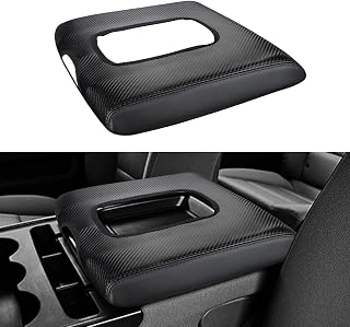 INTGET Center Console Armrest Cover for Chevy Silverado & GMC Sierra Accessories 2014 2015 2016 2017 2018,Leather Arm Rest Box Lid Protector(Carbon Fiber, Jump Seat 2014-2018 Silverado/Sierra etc.)