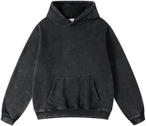Oversized Mens Cotton Hoodies Streetwear Vintage Unisex Acid Wash Sweatshirt