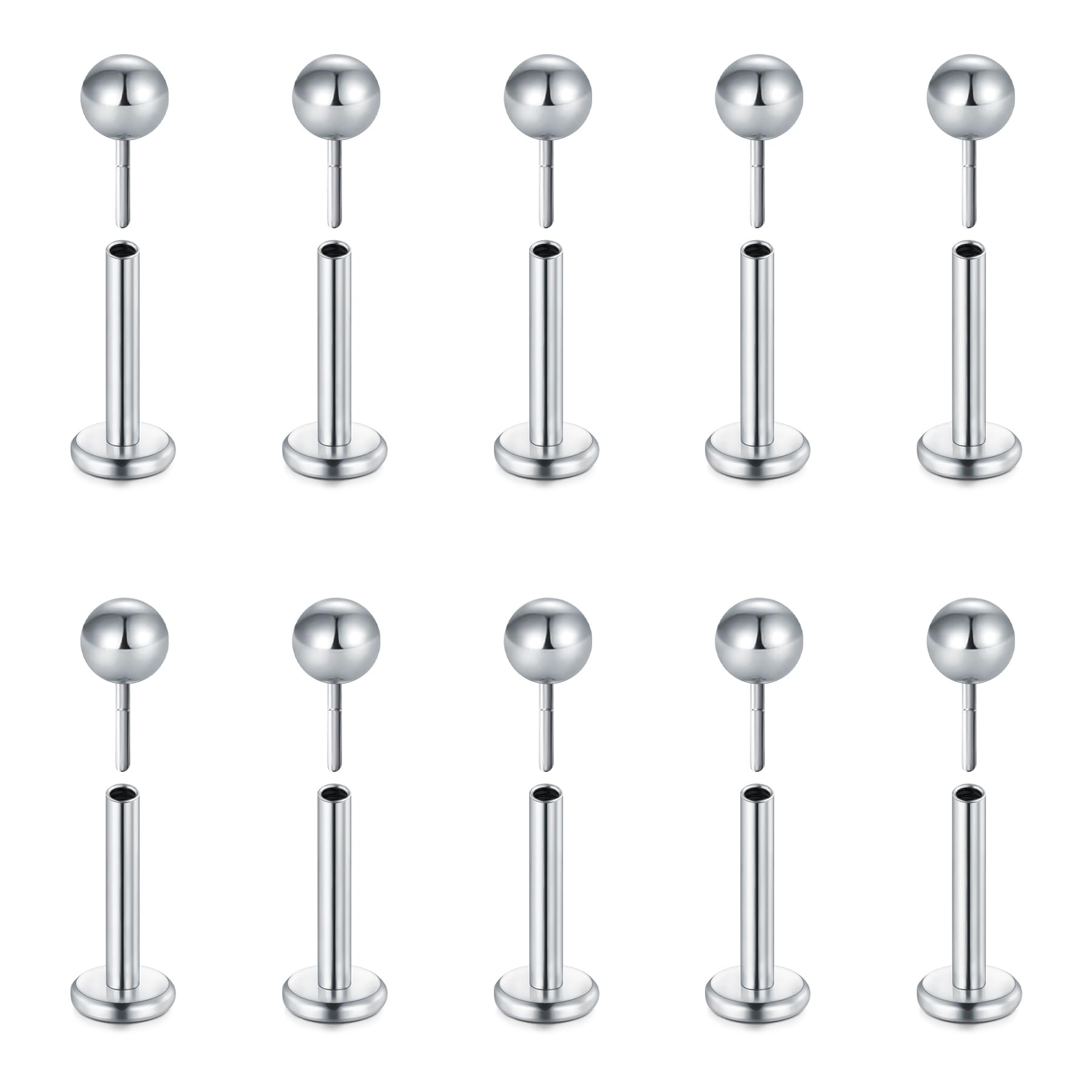Briana Williams 10pcs 1.2mm 316L Acero Inoxidable Labret Labio Piercing Tragus Helix cartílago Pendiente Barbell Stud, 6-8 mm Longitud de la Barra — view 17