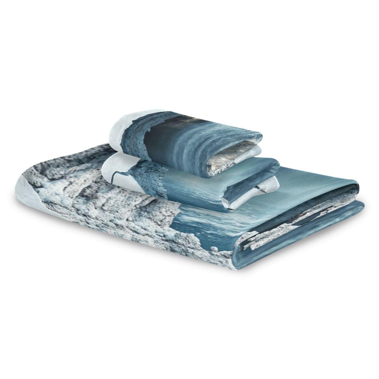 Set di 3 asciugamani assorbenti per il viso con foro di marmo incrinato 3D, 1 asciugamano da bagno, 1 asciugamano per le mani, 1 panno per bagno e cucina