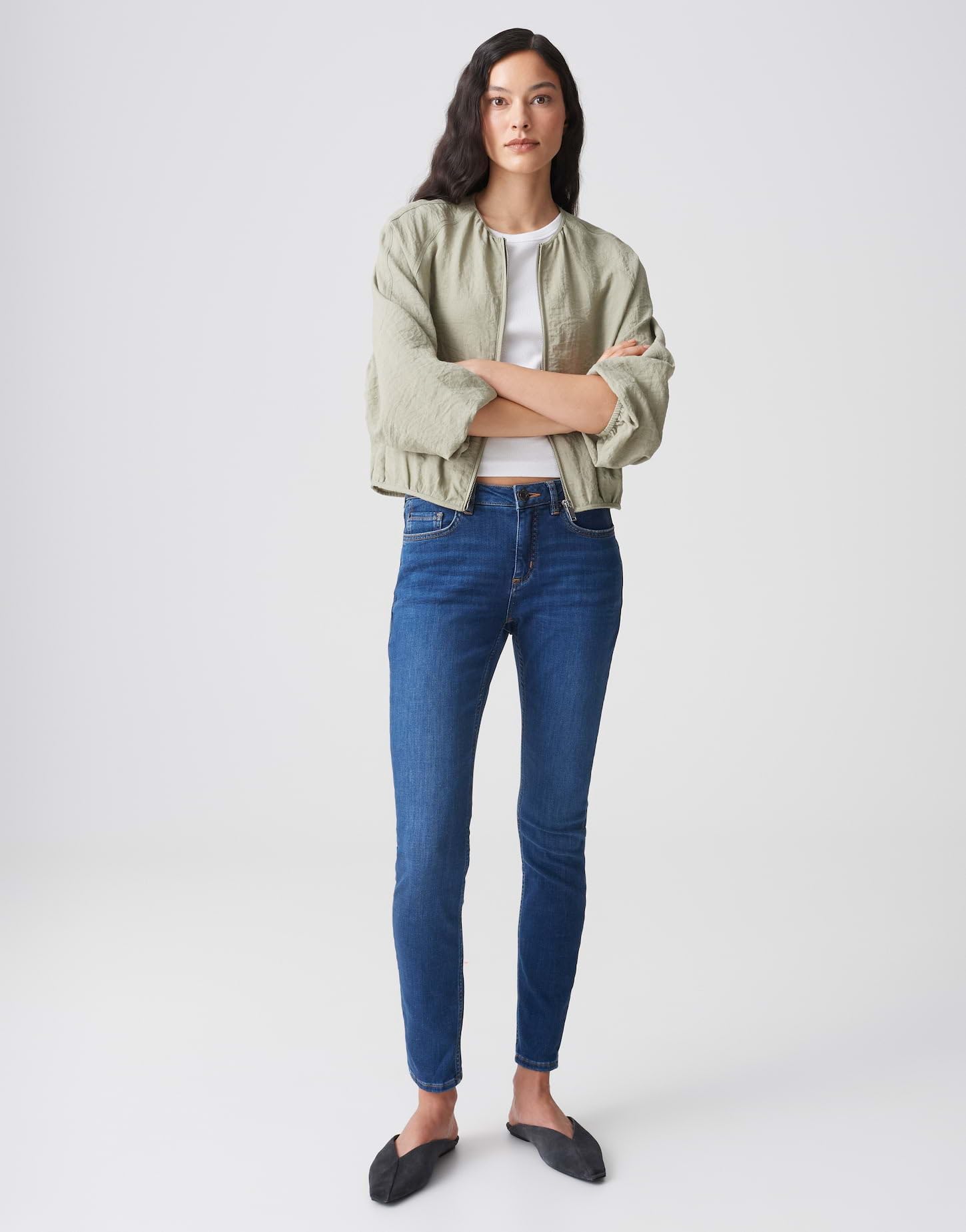 OPUS Damen Skinny | Skinny Jeans ELMA Strong Blue Low Rise aus stretchigem BCI Cotton Mix