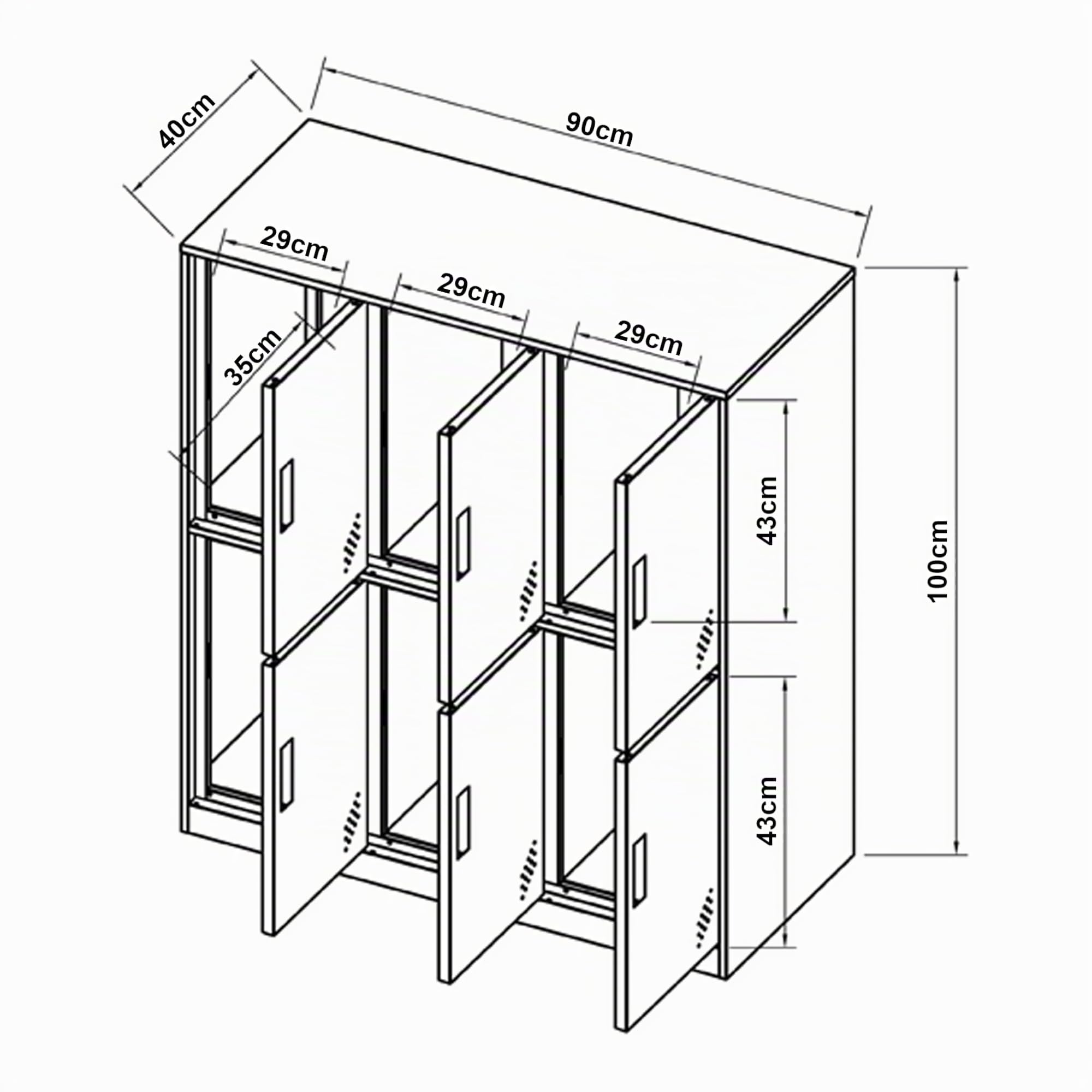 [en.casa] Casier Métallique avec 6 Portes Vérouillables Armoire de Rangement avec Étagères pour Bureau École Vestiaire Gym Acier 100 x 90 x 40 cm Gris Clair