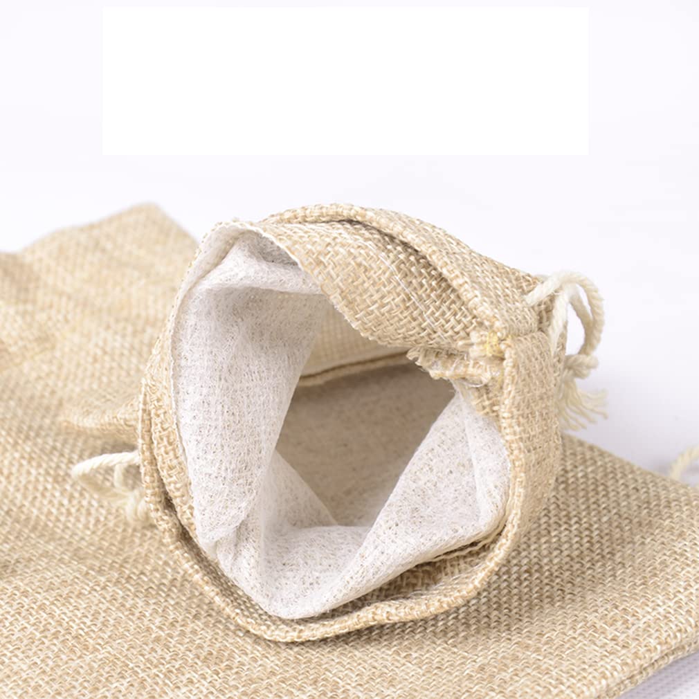 10 Stück Stoff-Beutel Jute Säckchen mit Zugband Geschenkbeutel Schmuck Candy Pouch Sackleinen Taschen Hochzeit Säckchen Schmucksäckchen Obst und Gemüsebeutel Deko-Beutel (Brown,21x34cm)