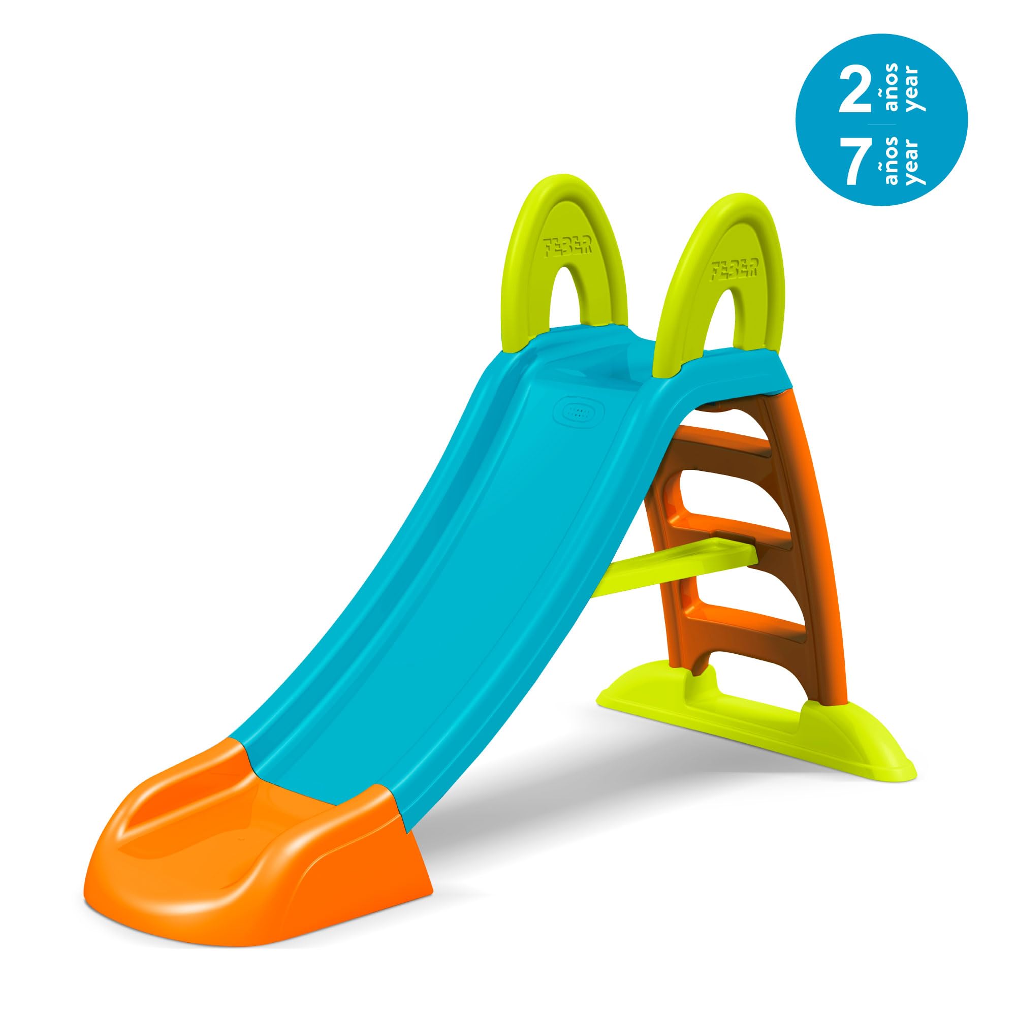 FEBER Scivolo Slide Plus con Acqua, Scivolo da Giardino, con Foro per il tubo dell'acqua, Scalette Antiscivolo, Multicolore, Resistente e Facile da Montare, per Bambini da 2 a 7 Anni