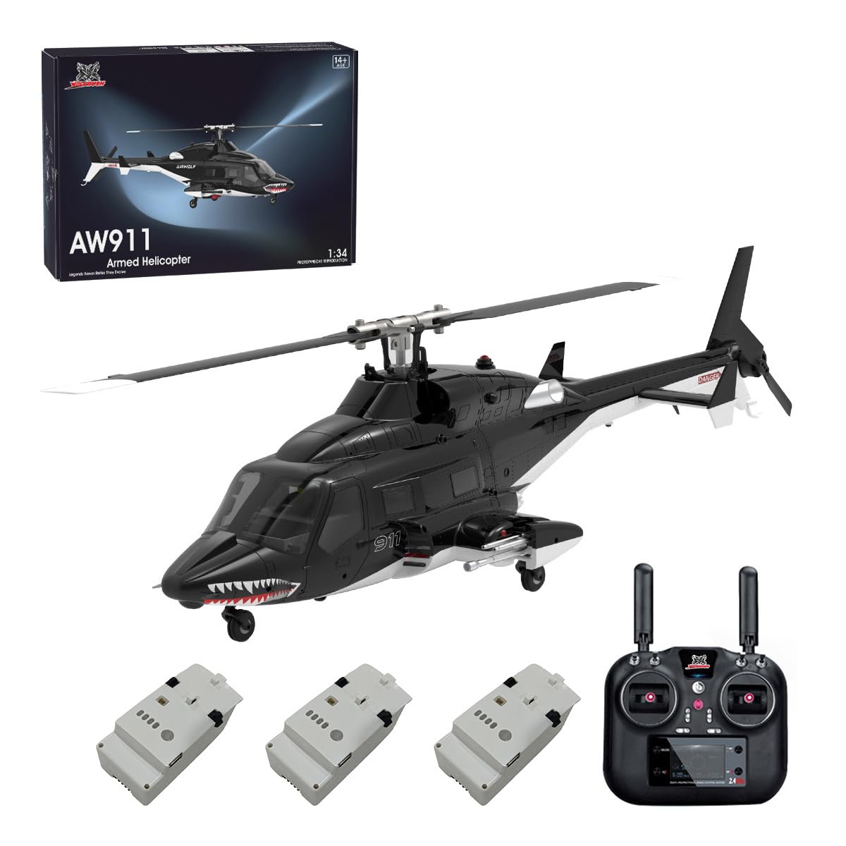 Helicóptero RC AW911 a escala 1/34, modelo de helicóptero RC Flybarless de 2.4G 9CH con posicionamiento GPS, luz LED, modo de acrobacias 6G/3D, regalo para adultos (versión RTF/modo 1/modo 2