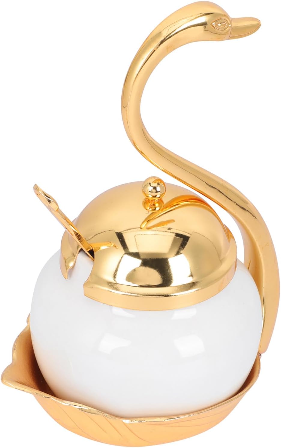 MAGICLULU 1set European Style Aluminum Alloy Swan Sugar Bowl Spoon Elegant Sugar Storage Container for Home Seasoning and Condiment Use for Salt Curry