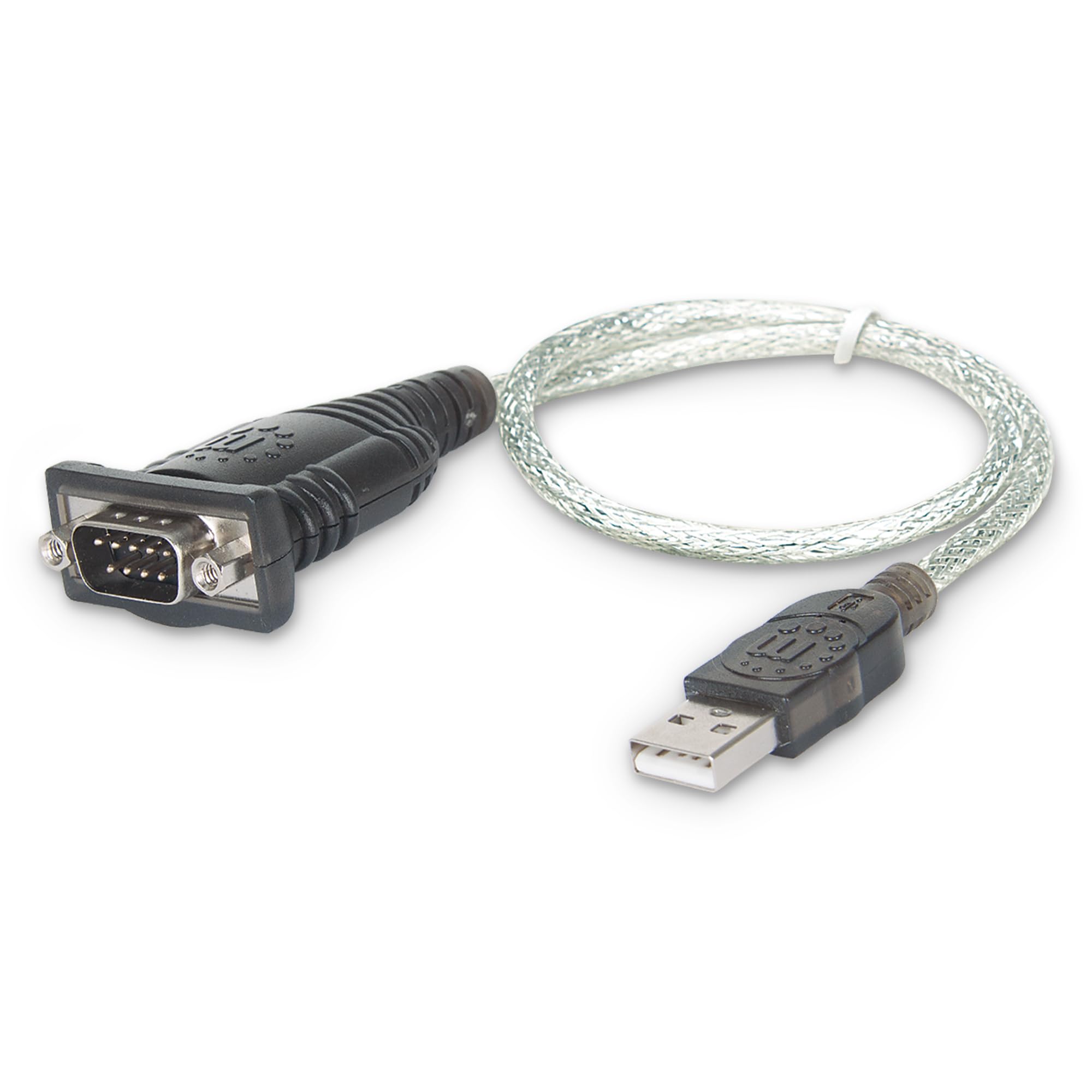 Manhattan USB-A to Serial Converter cable, 45 cm, Male to Male, Serial/RS232/COM/DB9, Prolific PL-2303RA Chip, Black/Silver cable, Blister