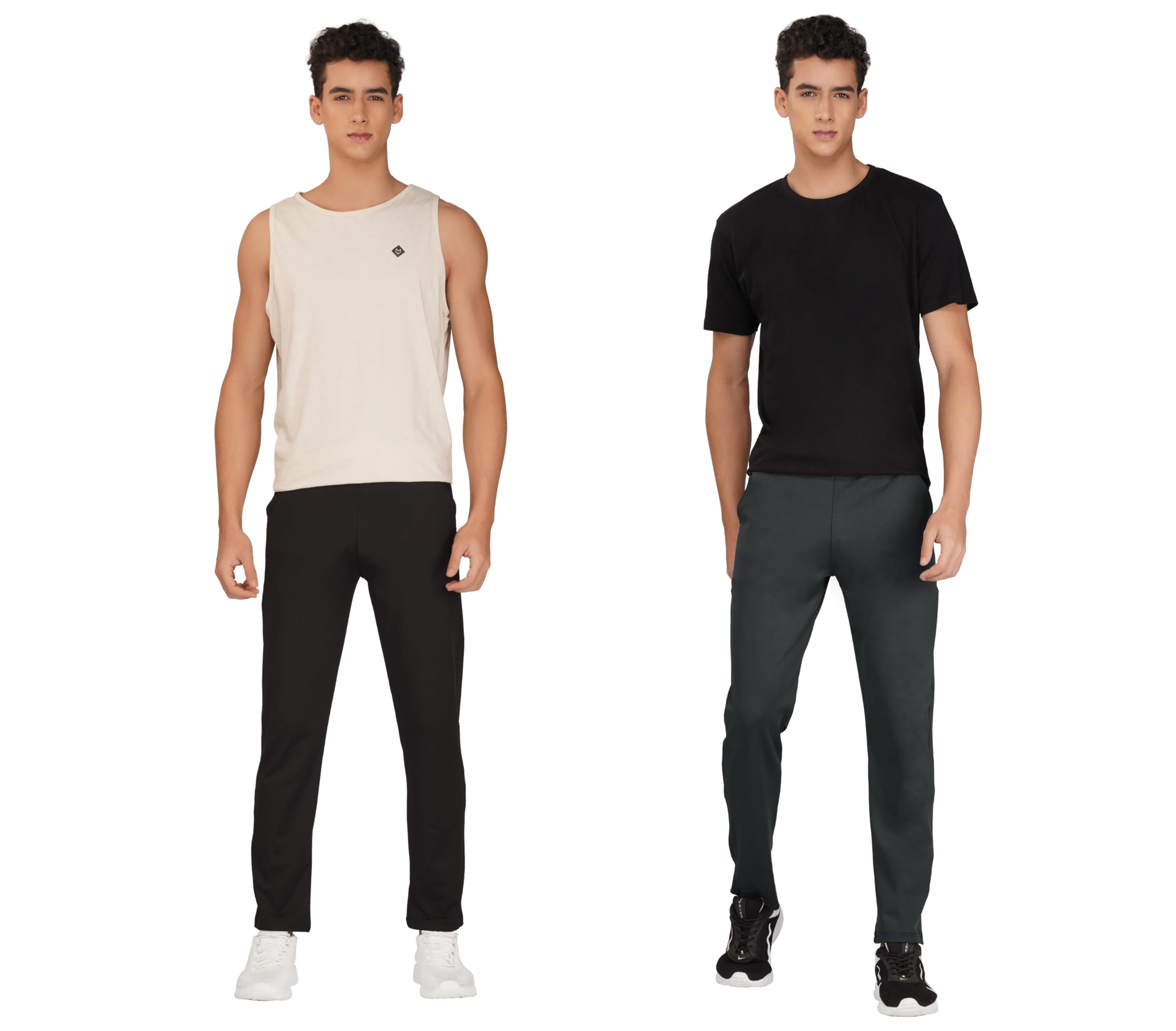 SYFKO Men's Combo Lycra Polyester Track Pants || Regular Fit Lower for Mens & Boys || Choose The Right Waist Size for The Right Fit || Black & Darkgrey (Pack of 2) - (Waist Size - XL = 34 Inch) 2