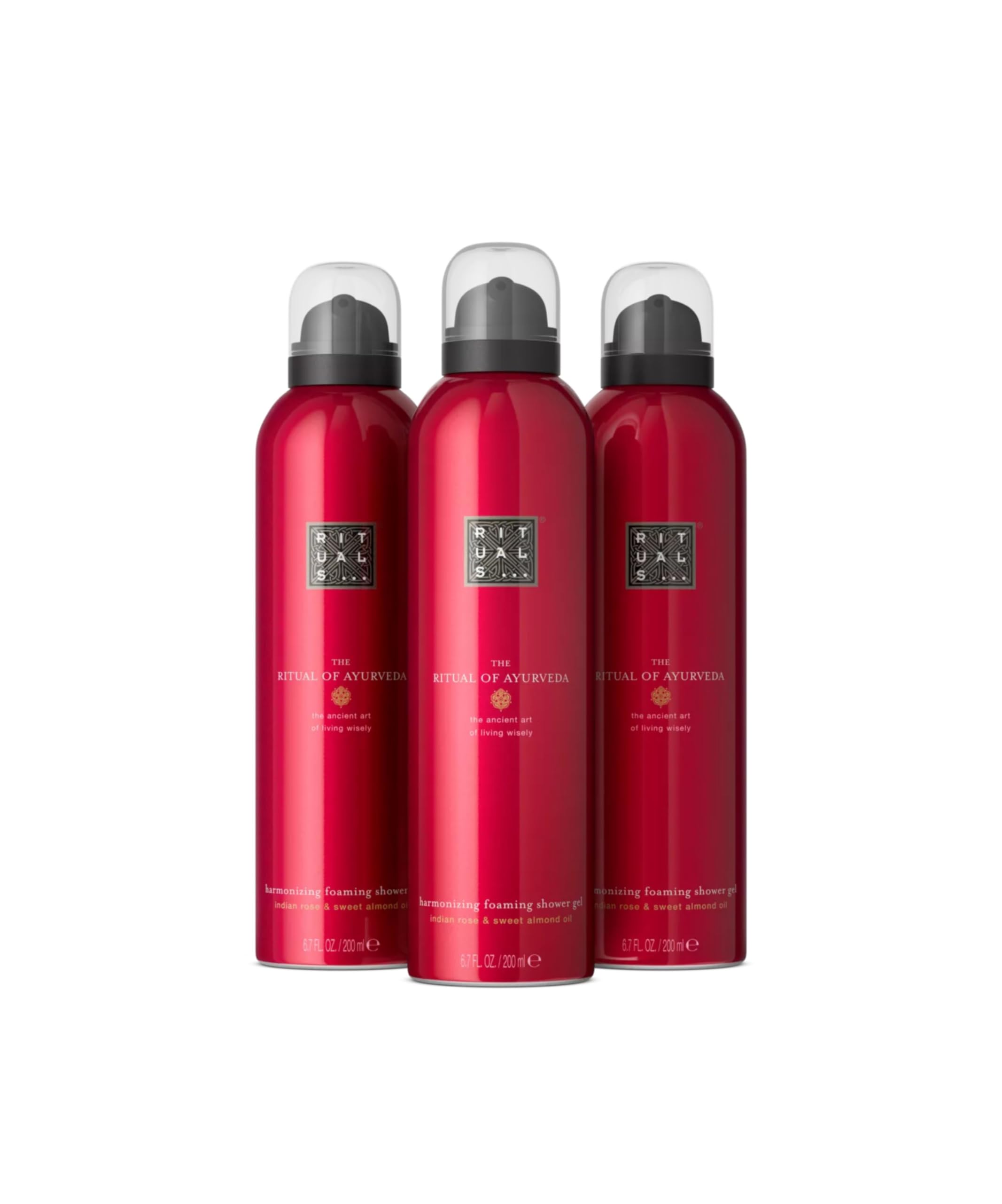 RITUALSShower Foam The Ritual of Ayurveda value pack - Gel with Indian Rose and Almond Oil, Cleansing Foaming Gel, 3 x 200ml