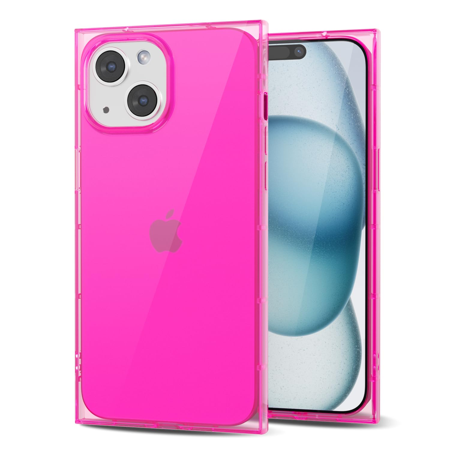 Svanove for iPhone 15 Plus Clear Case Rectangle Edge, Transparent Aesthetic Trendy Girly Neon Bright Silicone Rubber Phone Case for Women, Thin Slim