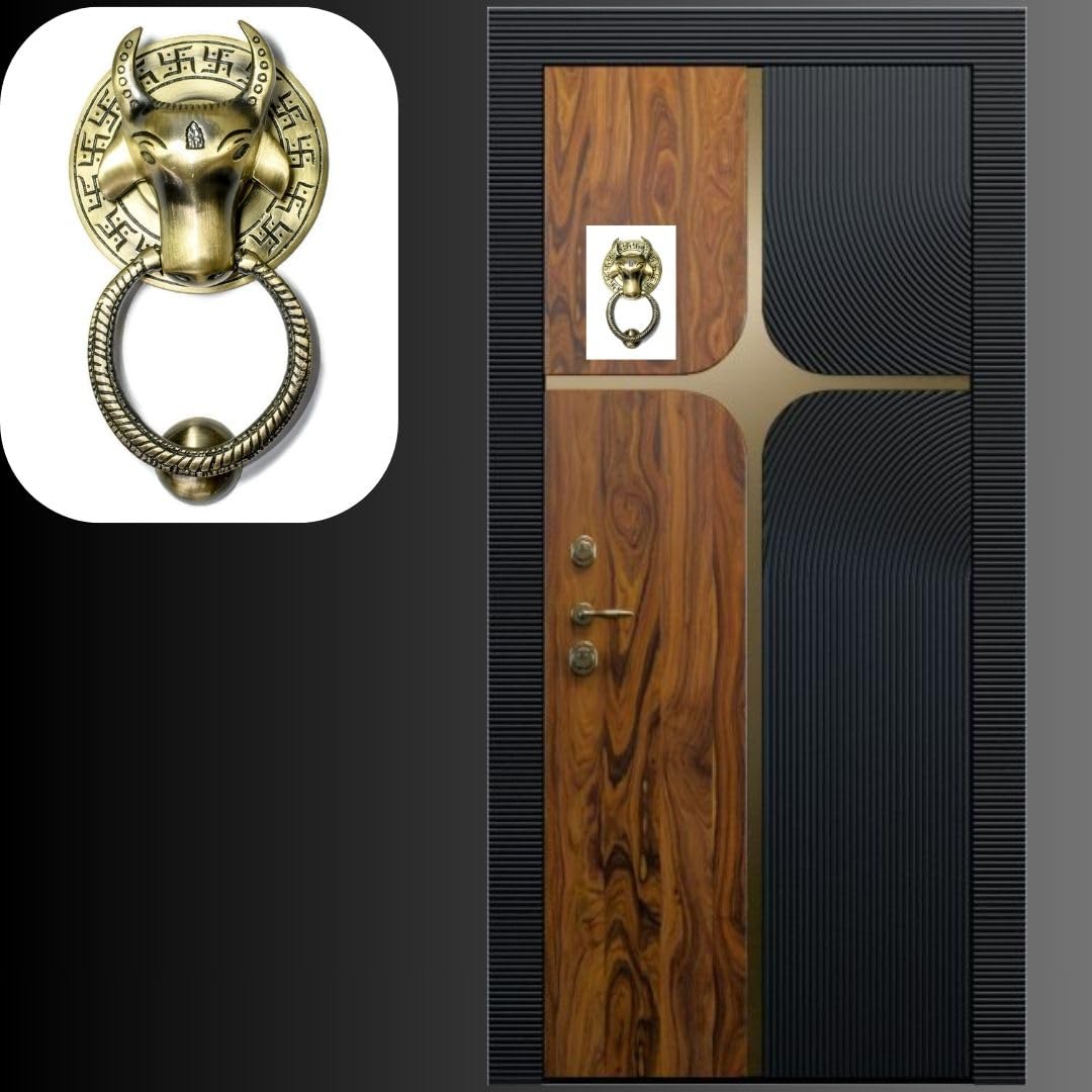 Beautiful Nandi Face with Nandi Door Knocker/Door Decor with Nandi Face Brass with Antique Finish (Pack of 1, Size 6.5 inch) — Amazon image 3