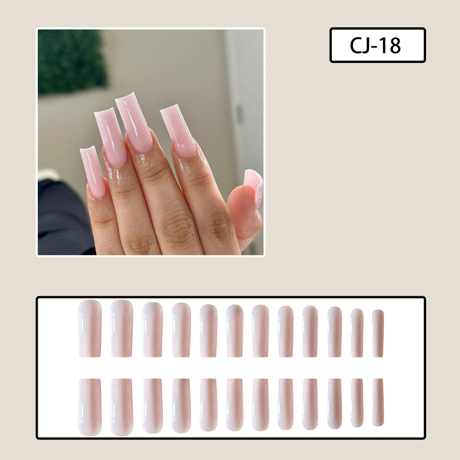 24 pezzi Long Coffin Press on Nails – unghie finte da incollare – finte punte quadrate (rosa bambino, norml)