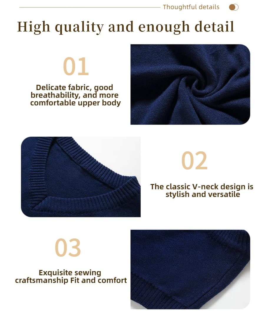 Jerséis sin Mangas para Hombre Chalecos de Punto con Cuello en V Jersey de Punto sin Mangas clásico Caballero Cardigans Chaqueta Otoño Invierno Prendas de Punto Pullover