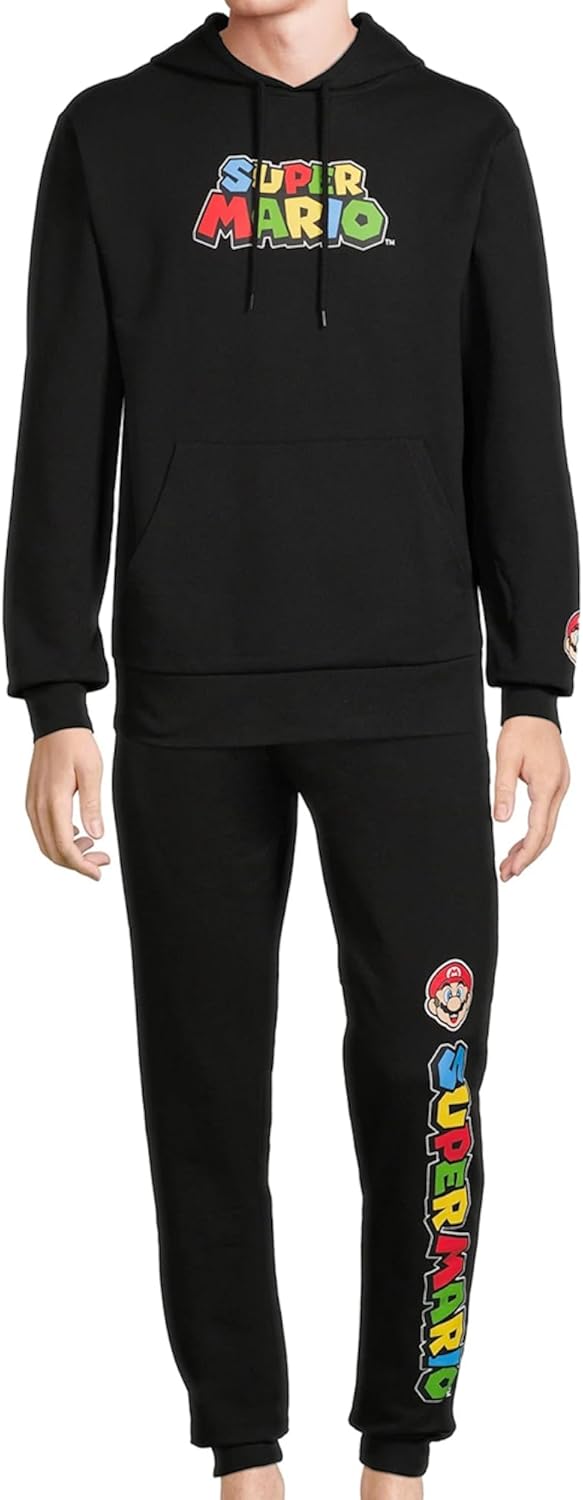 Super Mario Mens Fleece Hoodie and Jogger Sweatpants Set Super Mario Mens Fleece Hoodie and Jogger Sweatpants Set