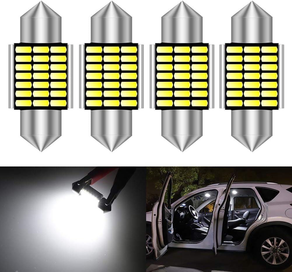 31mm Festoon C5W Led Bulbs 6000K White Light Super Bright Canbus Error Free for 3175 DE3175 DE3021 3022 3021 Interior Dome License Plate Door Lights (4pcs,White)
