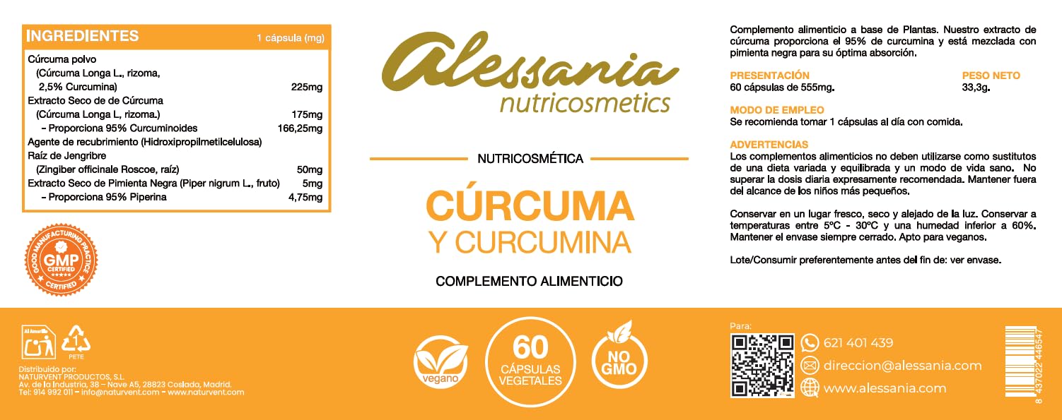 Cúrcuma 95% Curcumina con Pimienta Negra – Alta Absorción – Complemento Alimenticio en Cápsulas – Fórmula Nutricosmética Natural – Incluye Portapastillas de Aluminio Hermético de Regalo